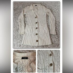 J. Crew Hand Knit Medium Cream Cable Knit Cardigan hand knit womens